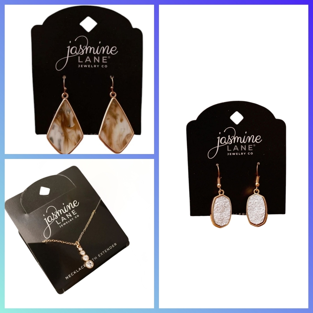 Lot Of 3 New Jasmine Lane Gold and Cream Necklace Earrings Set